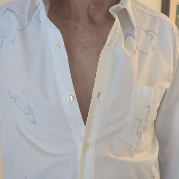 Pavi Shirt Made in Italy LG White Blue Embroidered Button Gigolo shirt - Picture 6 of 15